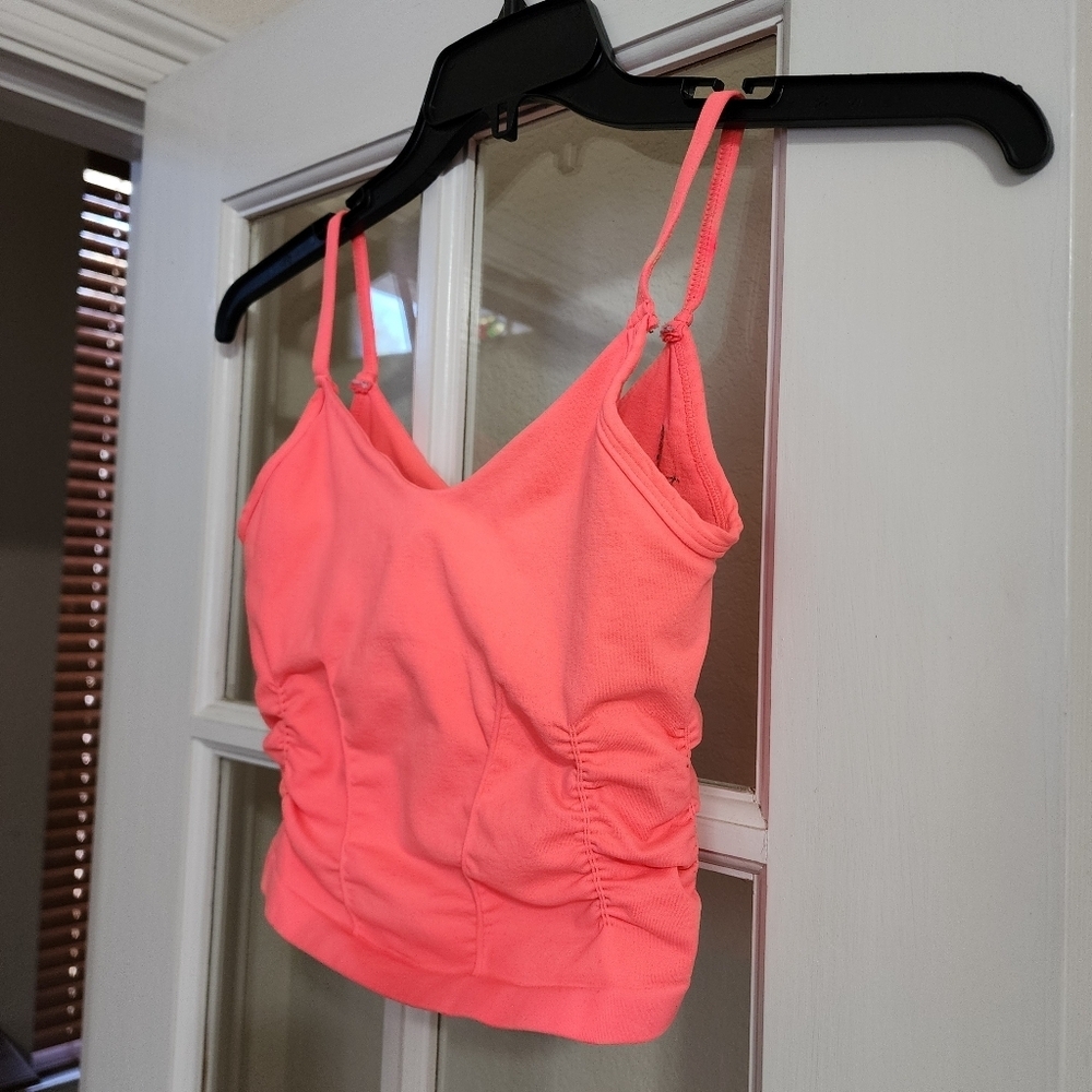 Free People Movement XS/S Coral Longline Bralette Crop Tank Ruched Built In Bra - Picture 2 of 11